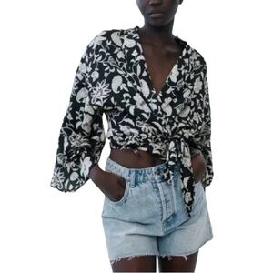 Zara floral black wrap top size small